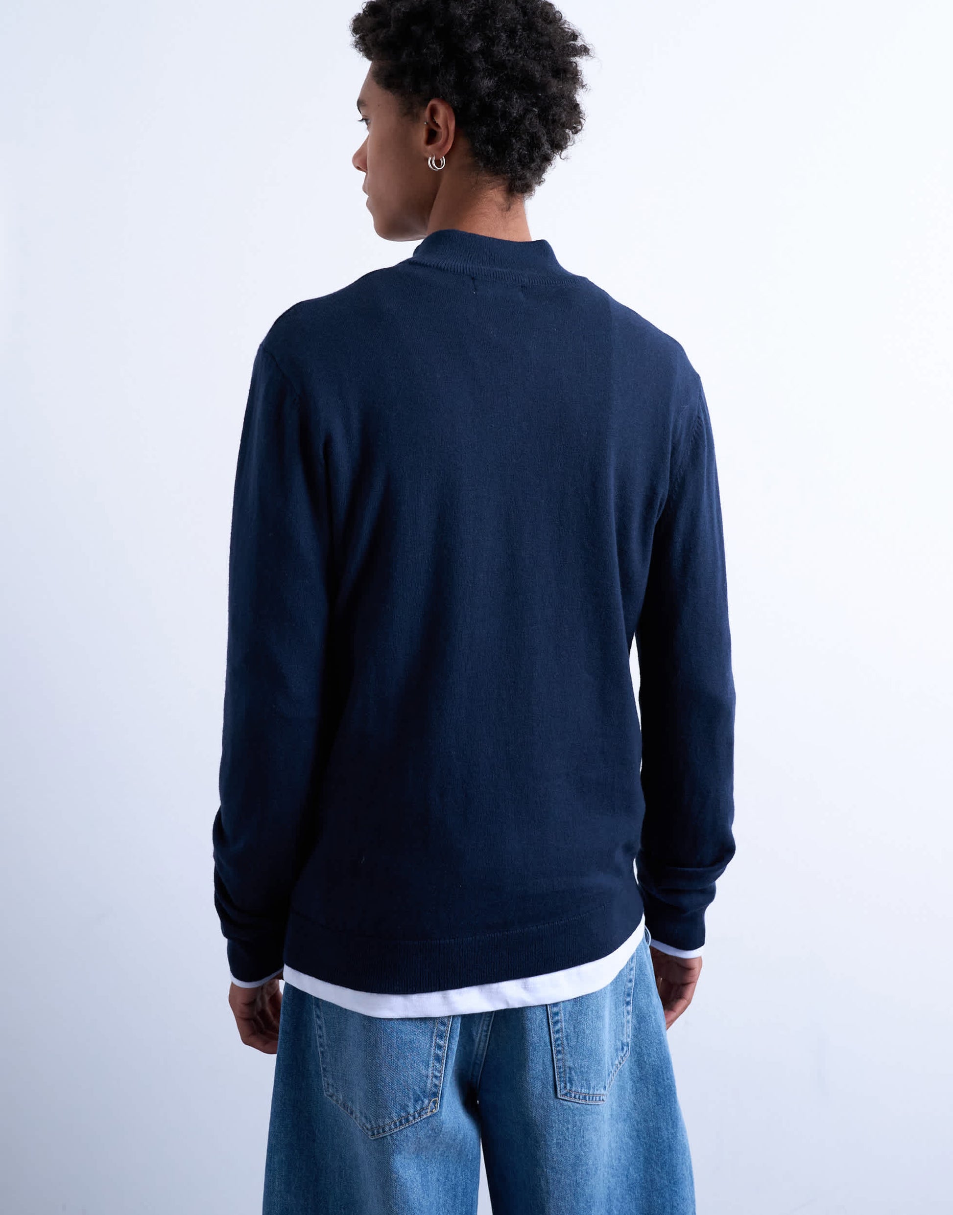 Topman essential knitted 1/4 zip funnel in navy