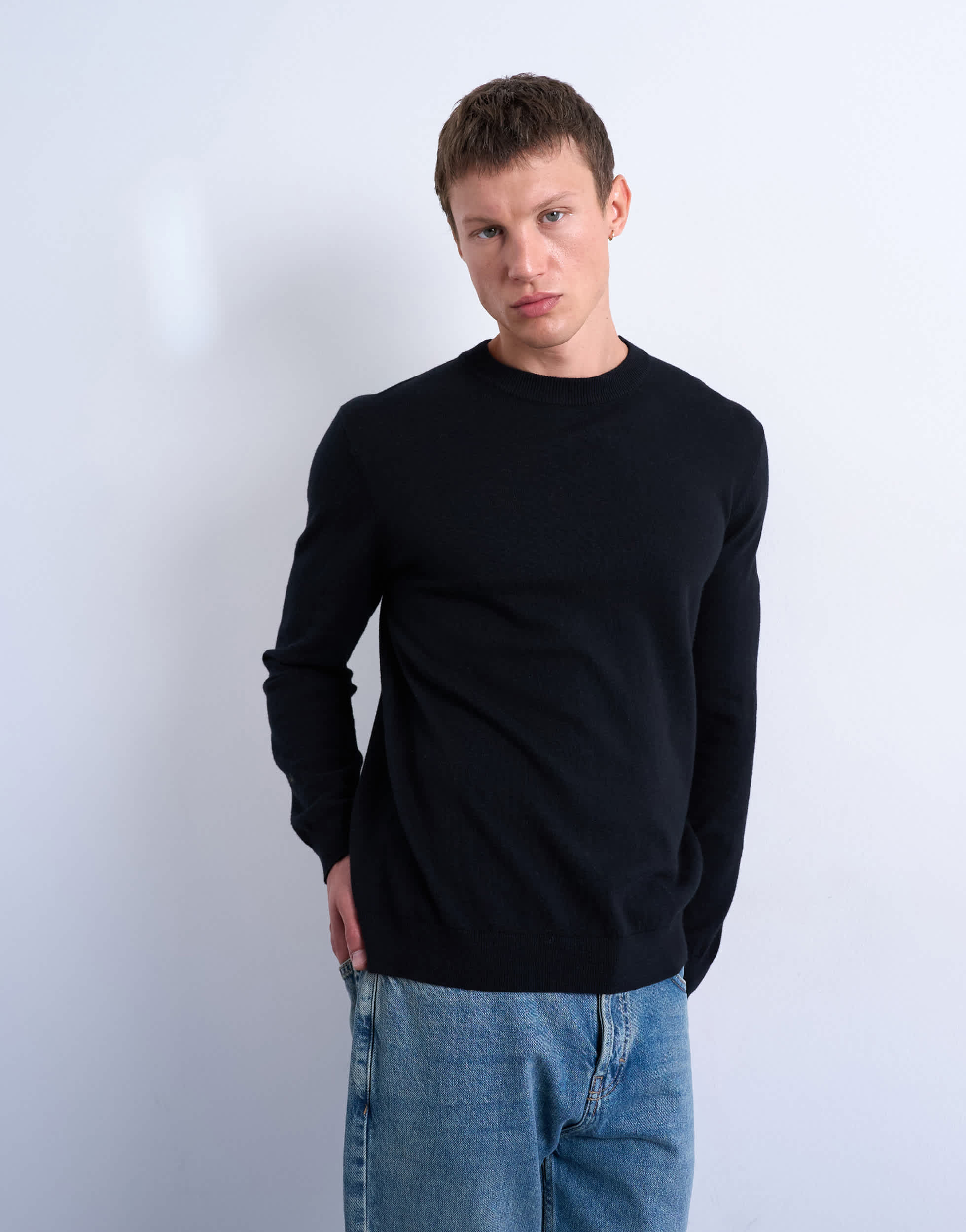 Topman pull ras du cou essentiel en maille noir