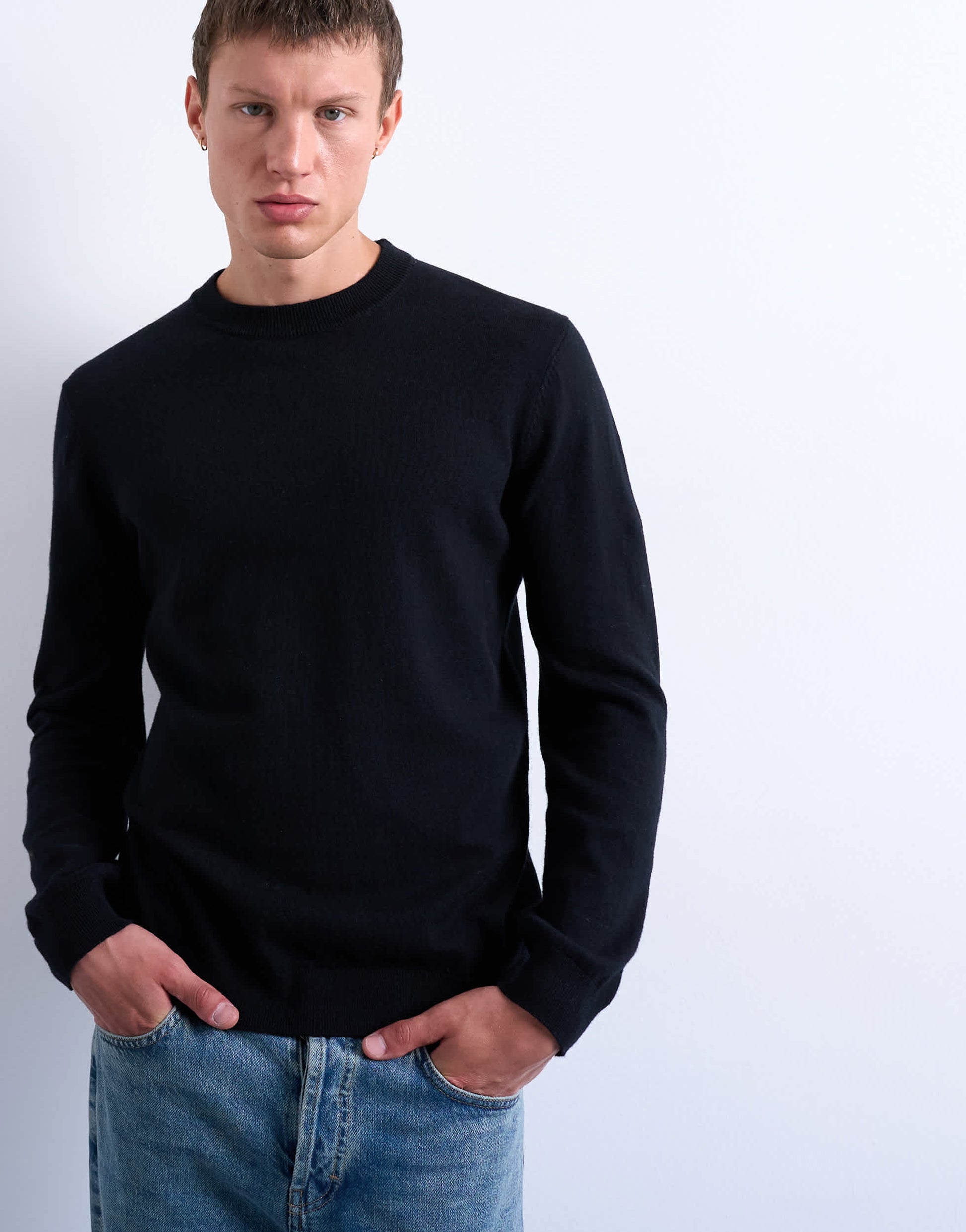 Topman essential knitted crew neck in black