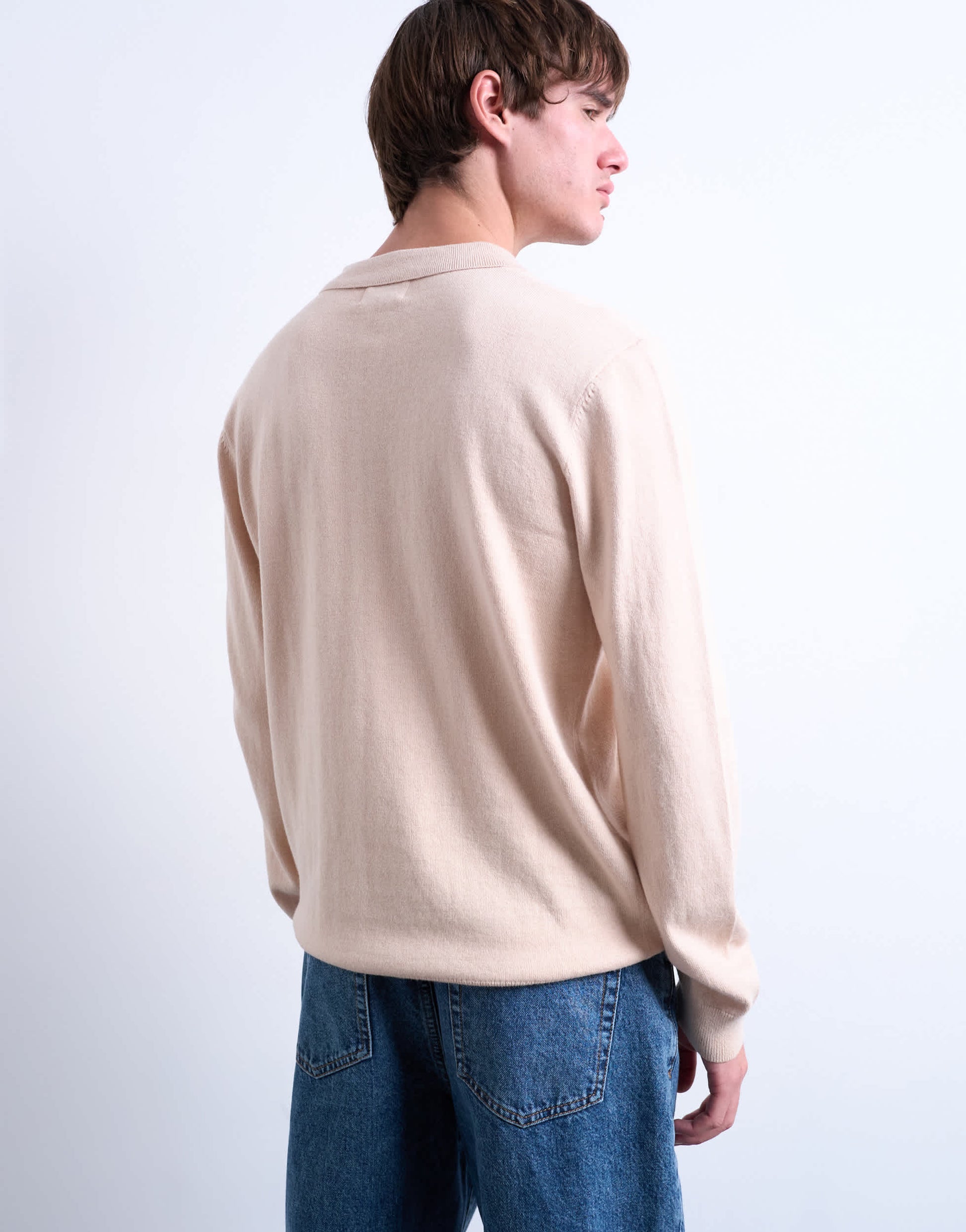 Topman essential knitted button polo in stone