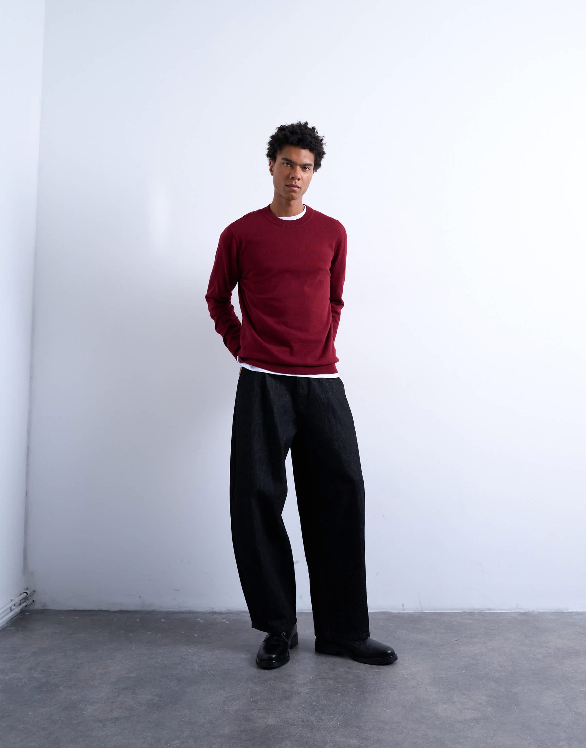 Topman essential knitted crew neck in burgundy