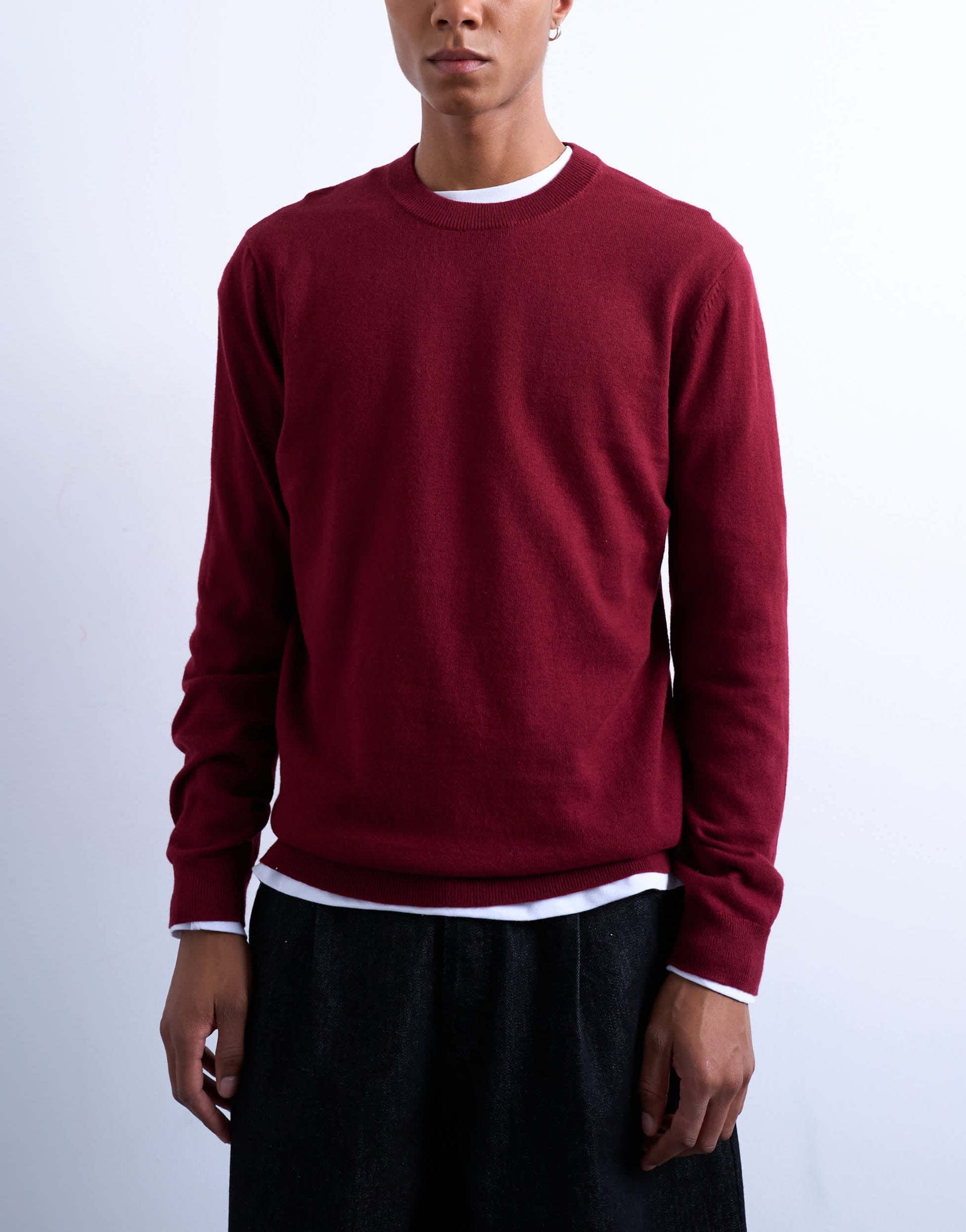 Topman essential knitted crew neck in burgundy