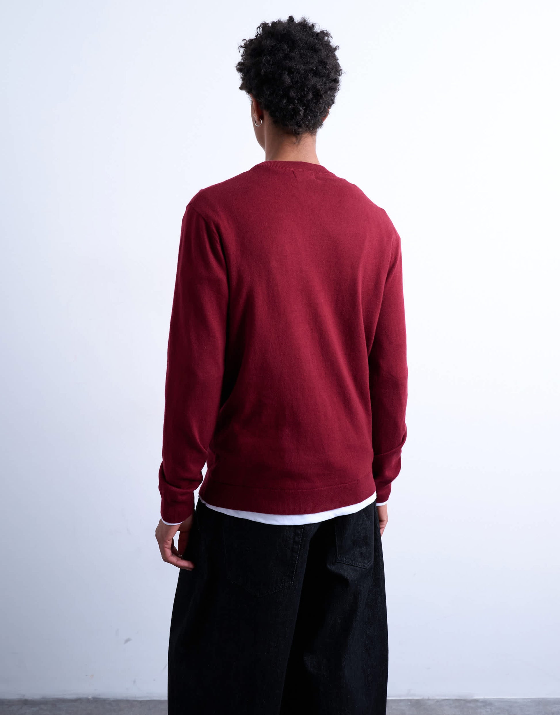 Topman essential knitted crew neck in burgundy