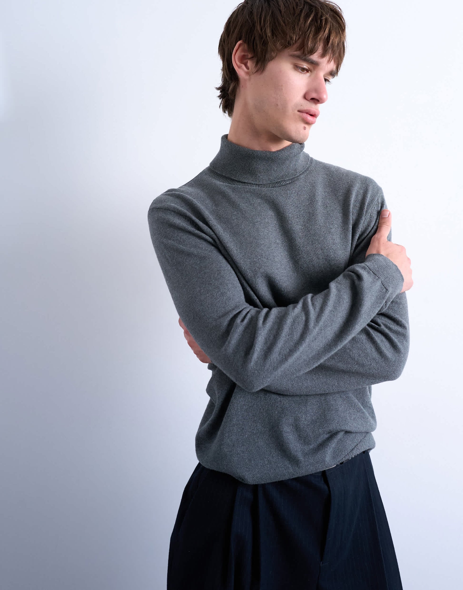 Topman essential knitted roll neck in charcoal