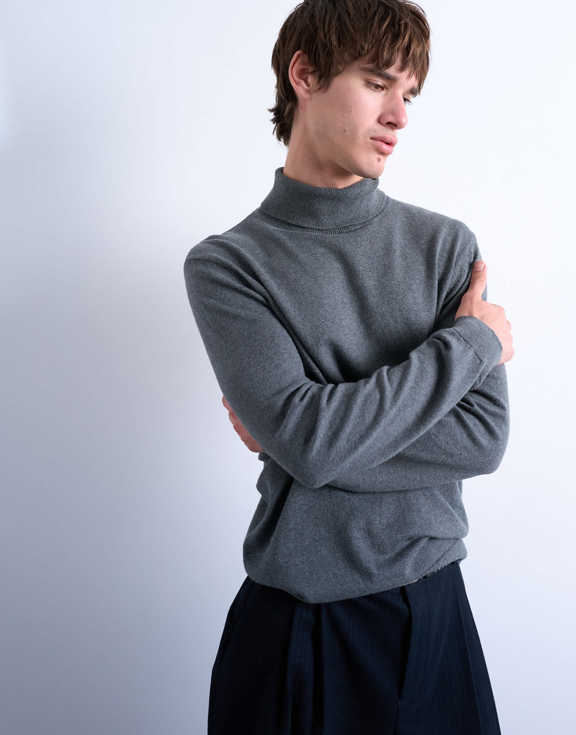 Topman essential knitted roll neck in charcoal