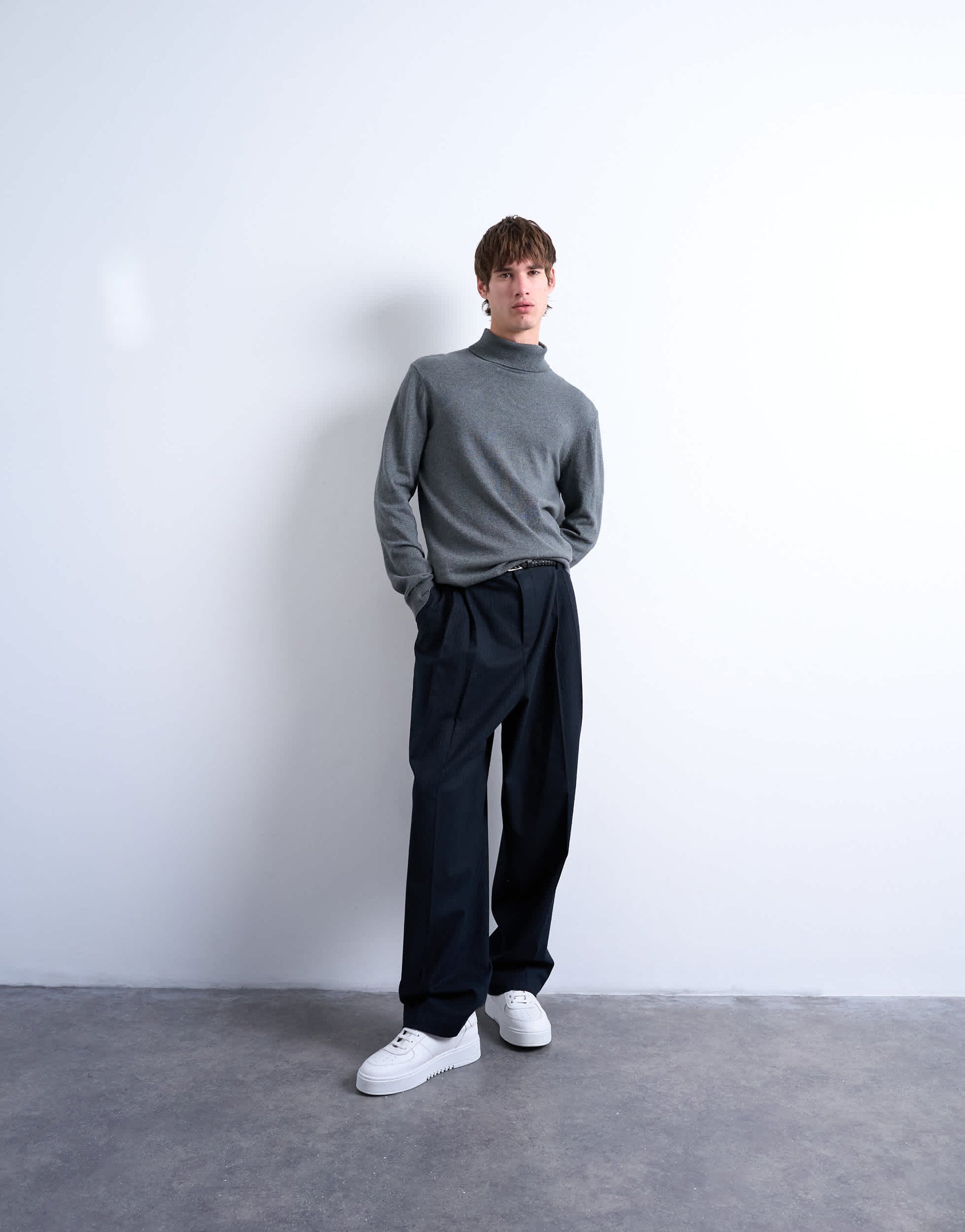 Topman essential knitted roll neck in charcoal