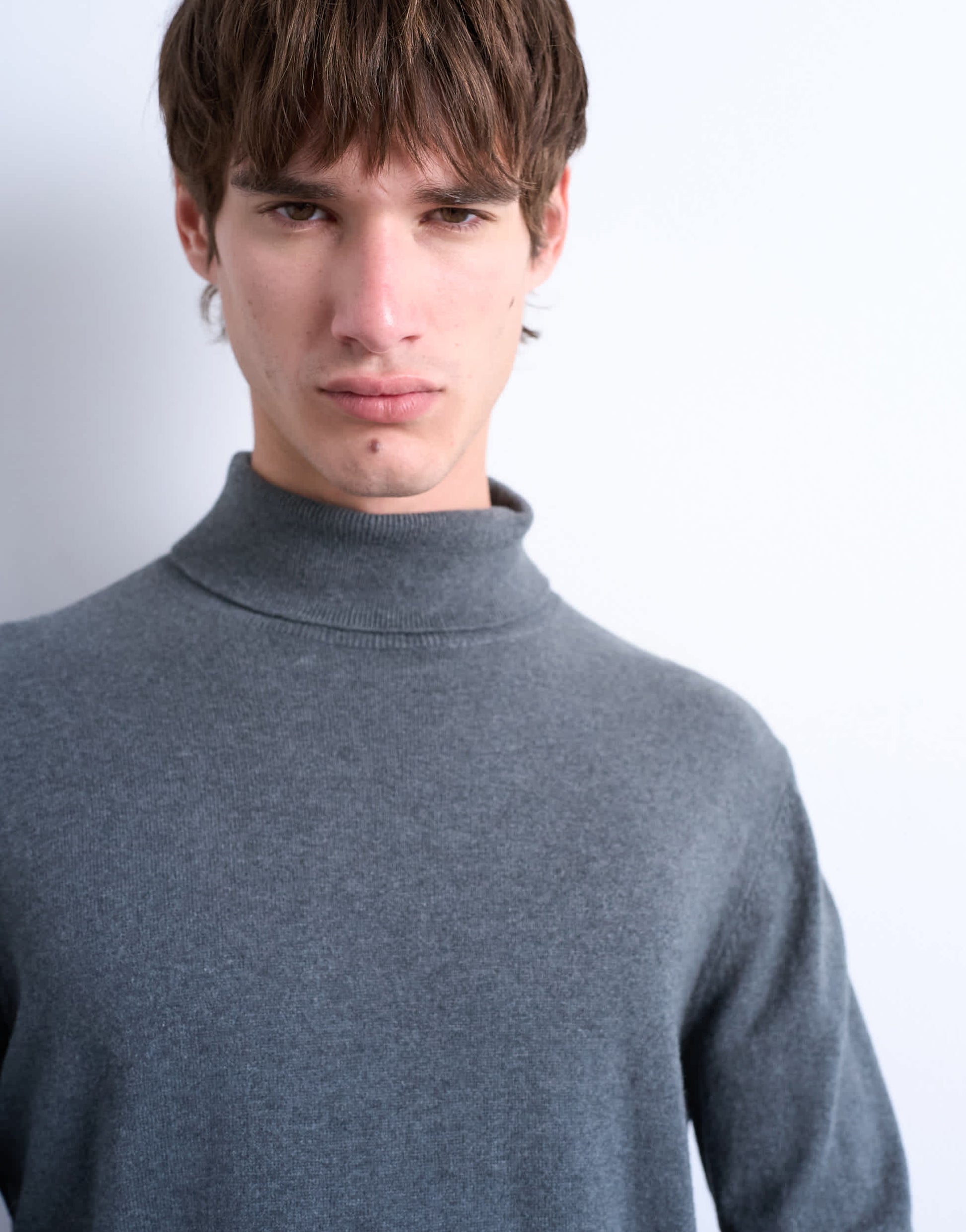 Topman essential knitted roll neck in charcoal