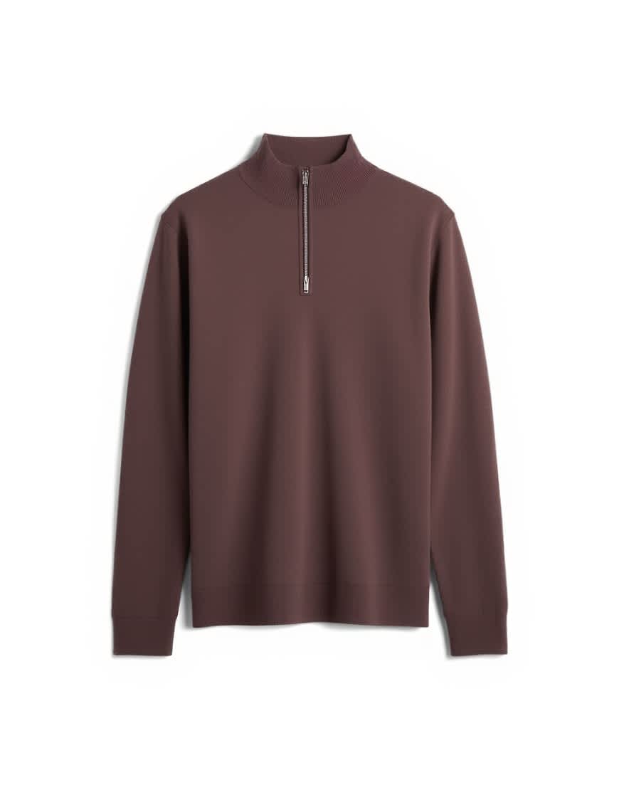 Topman essential knitted 1/4 zip funnel in brown