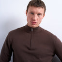 Topman essential knitted 1/4 zip funnel in brown