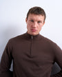 Topman essential knitted 1/4 zip funnel in brown