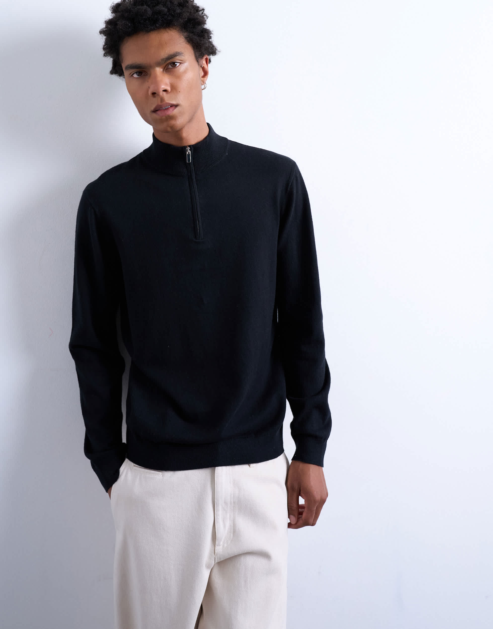 Topman – Col cheminée zippé ¼ en maille noir - Essentiel