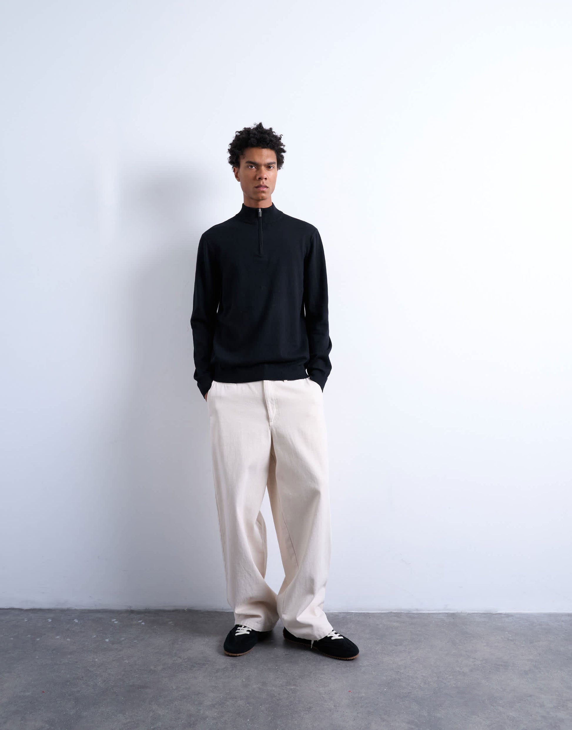 Topman essential knitted 1/4 zip funnel in black