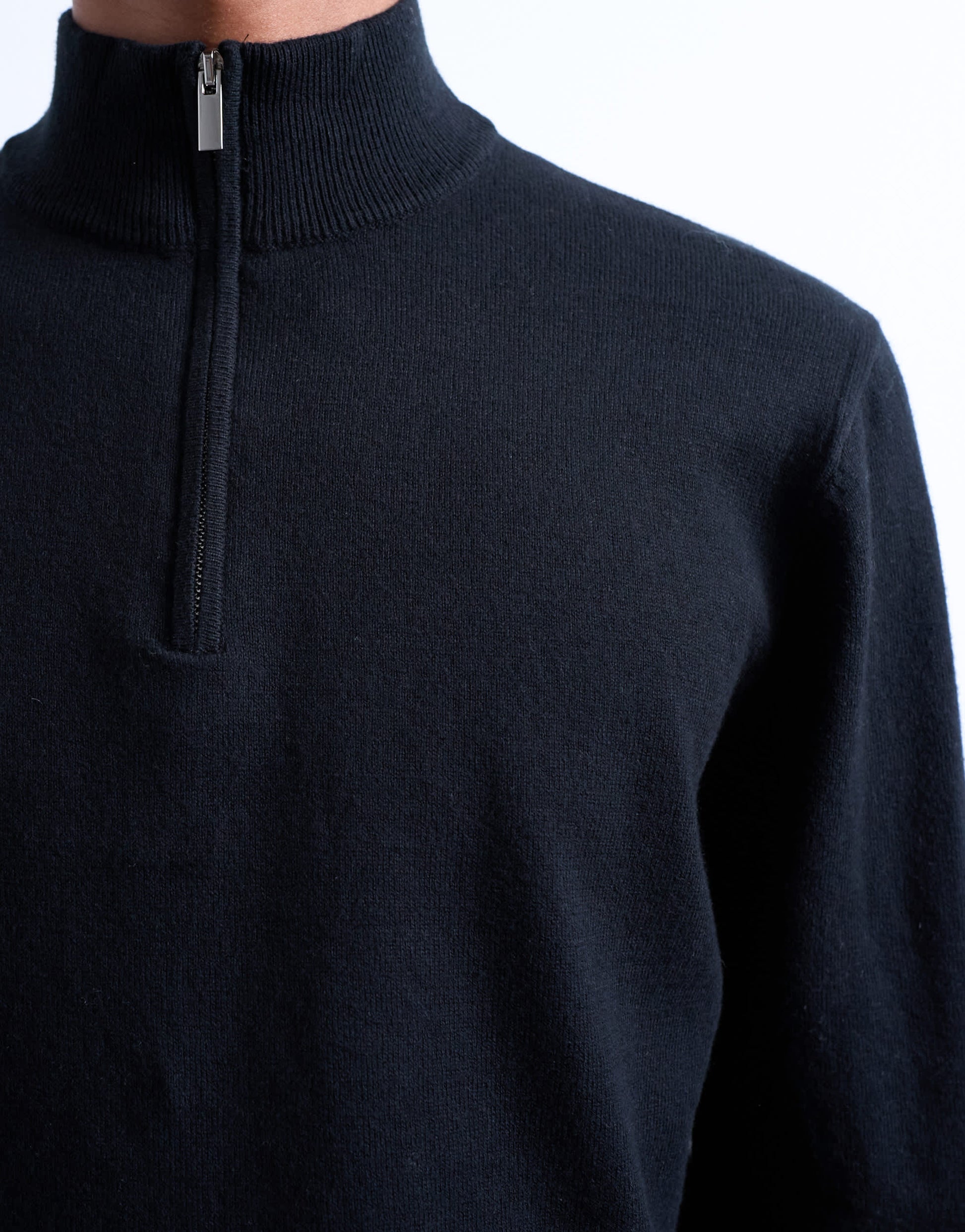Topman essential knitted 1/4 zip funnel in black