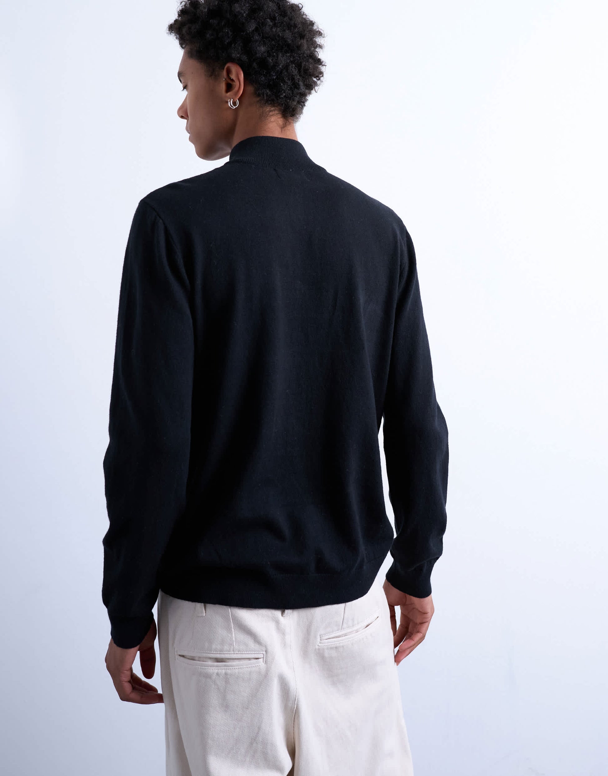 Topman essential knitted 1/4 zip funnel in black