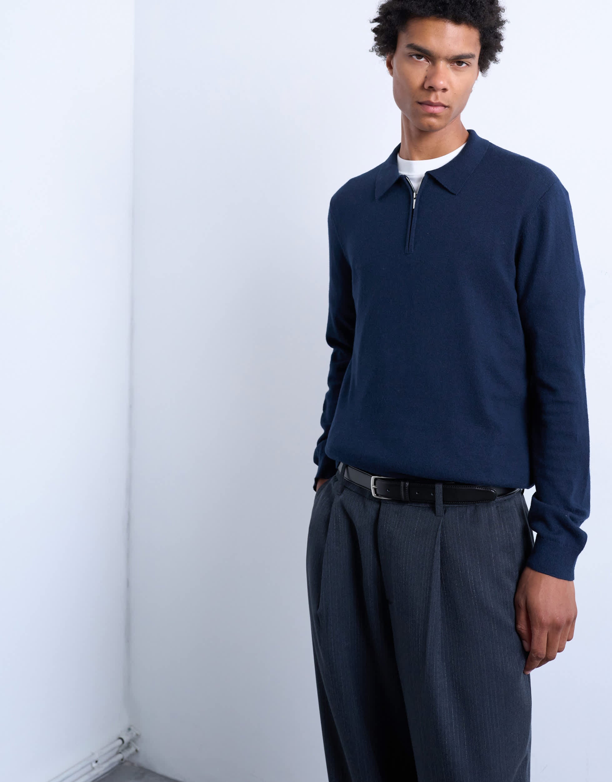 Polo Topman zippé en maille essentielle bleu marine