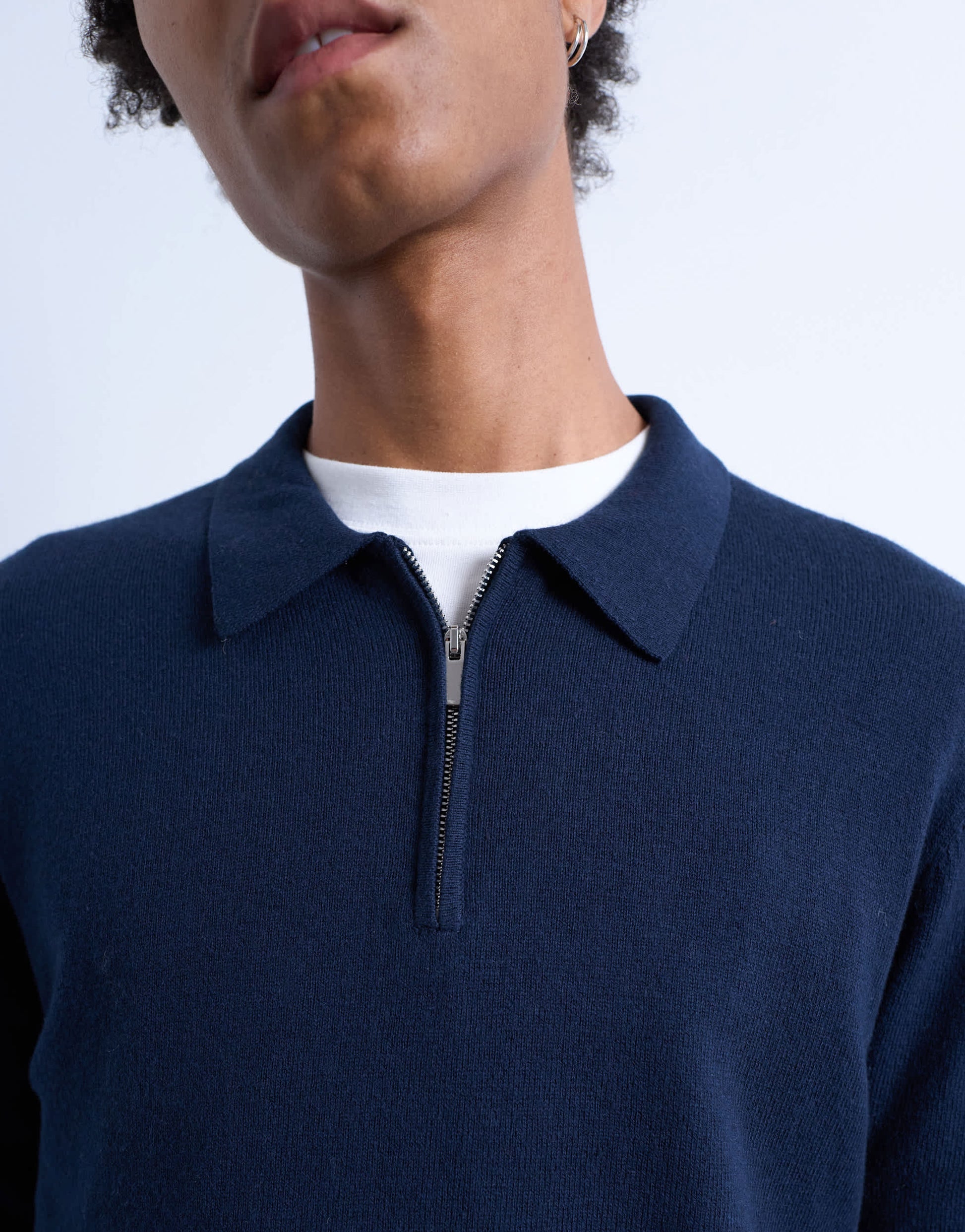 Topman essential knitted zip polo in navy