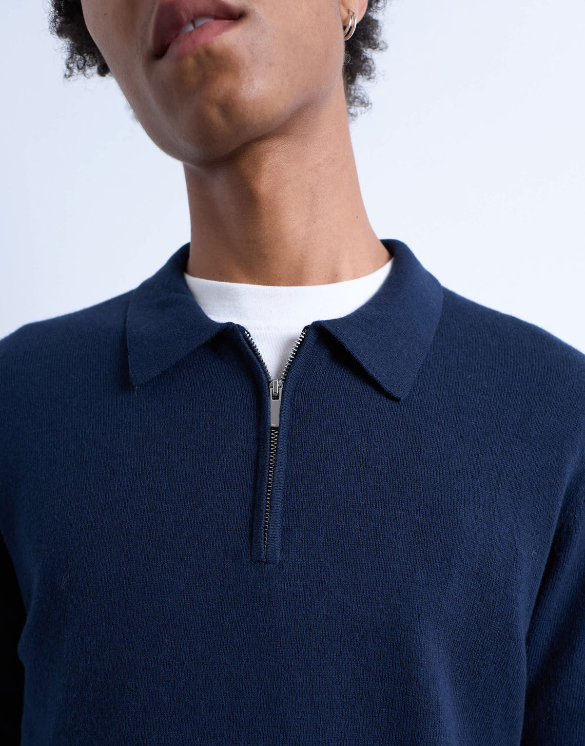 Topman essential knitted zip polo in navy