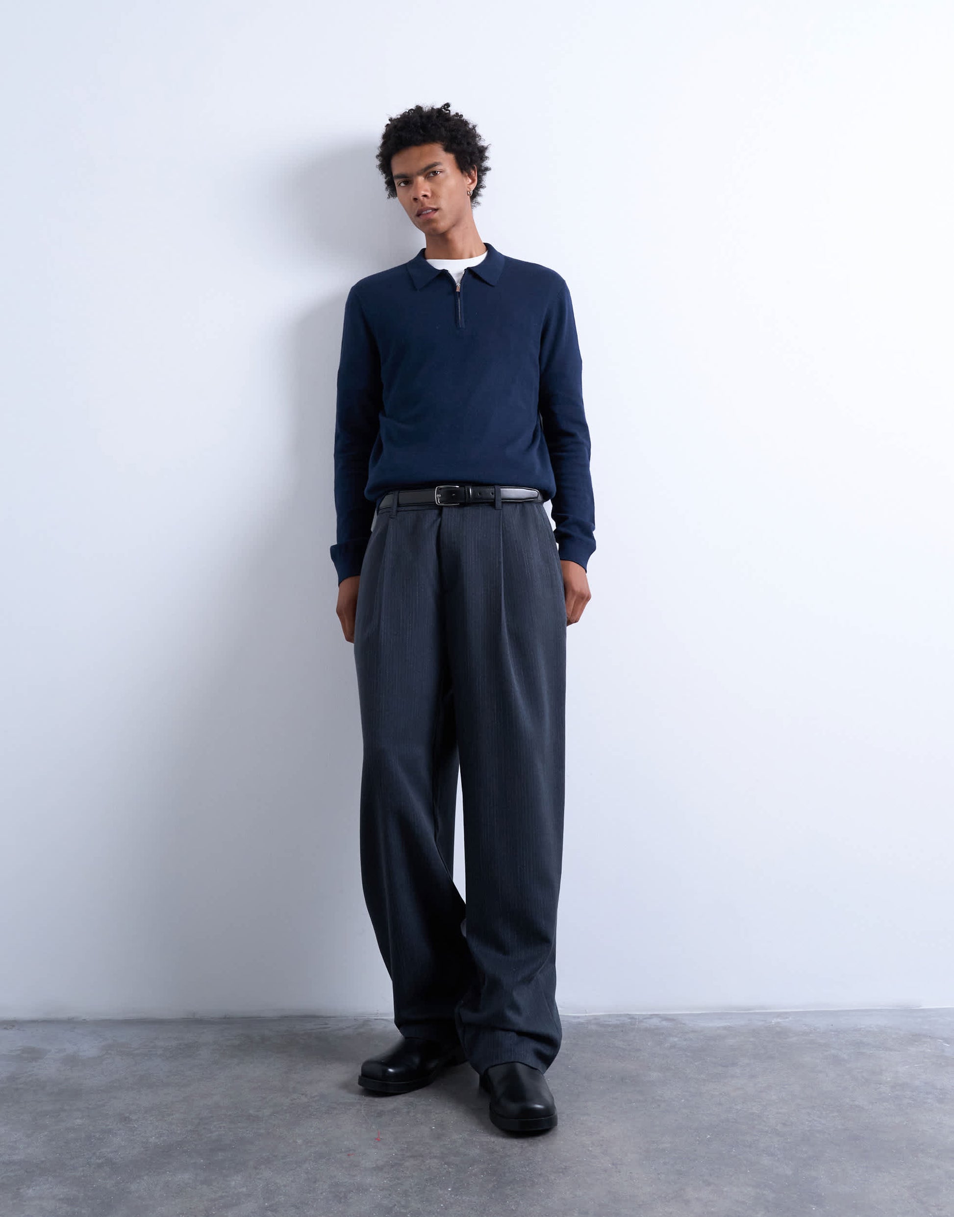 Topman essential knitted zip polo in navy