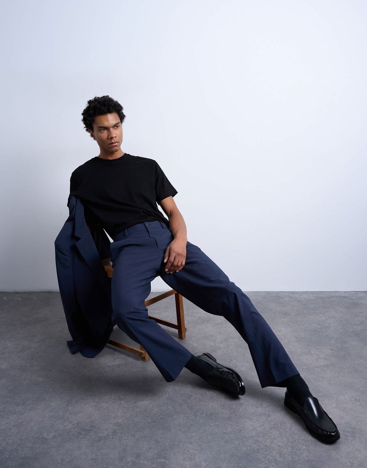 Topman straight wool touch suit trousers in navy