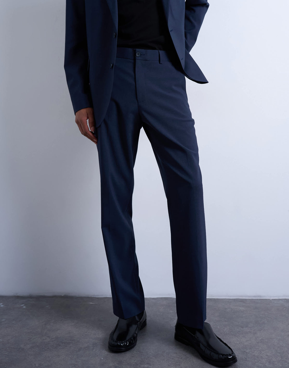 Topman straight wool touch suit trousers in navy