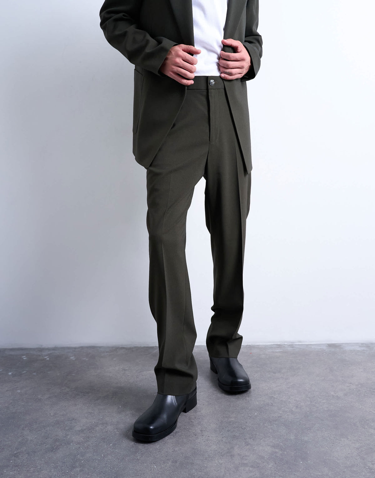 Topman straight wool touch trousers in dark green