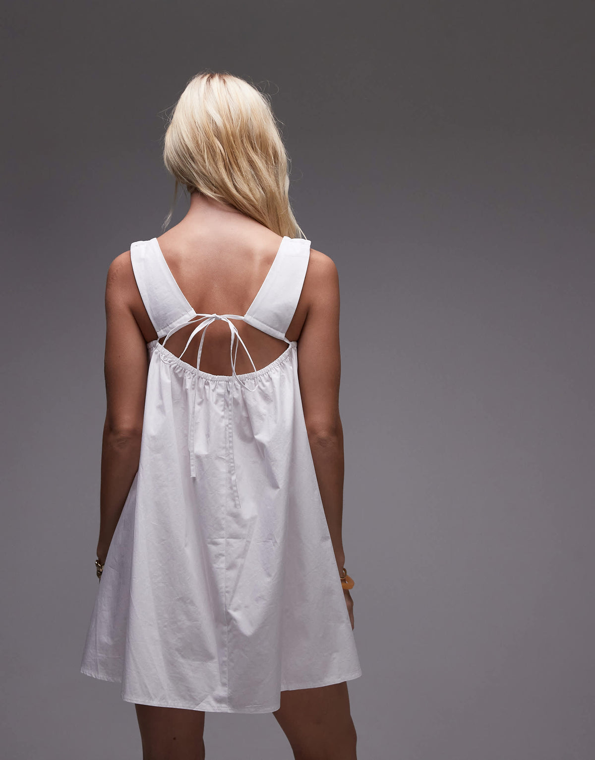 Topshop poplin sundress with gathered dress in white