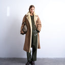 Topshop formal longline shearling coat in brown and cream