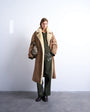 Topshop formal longline shearling coat in brown and cream