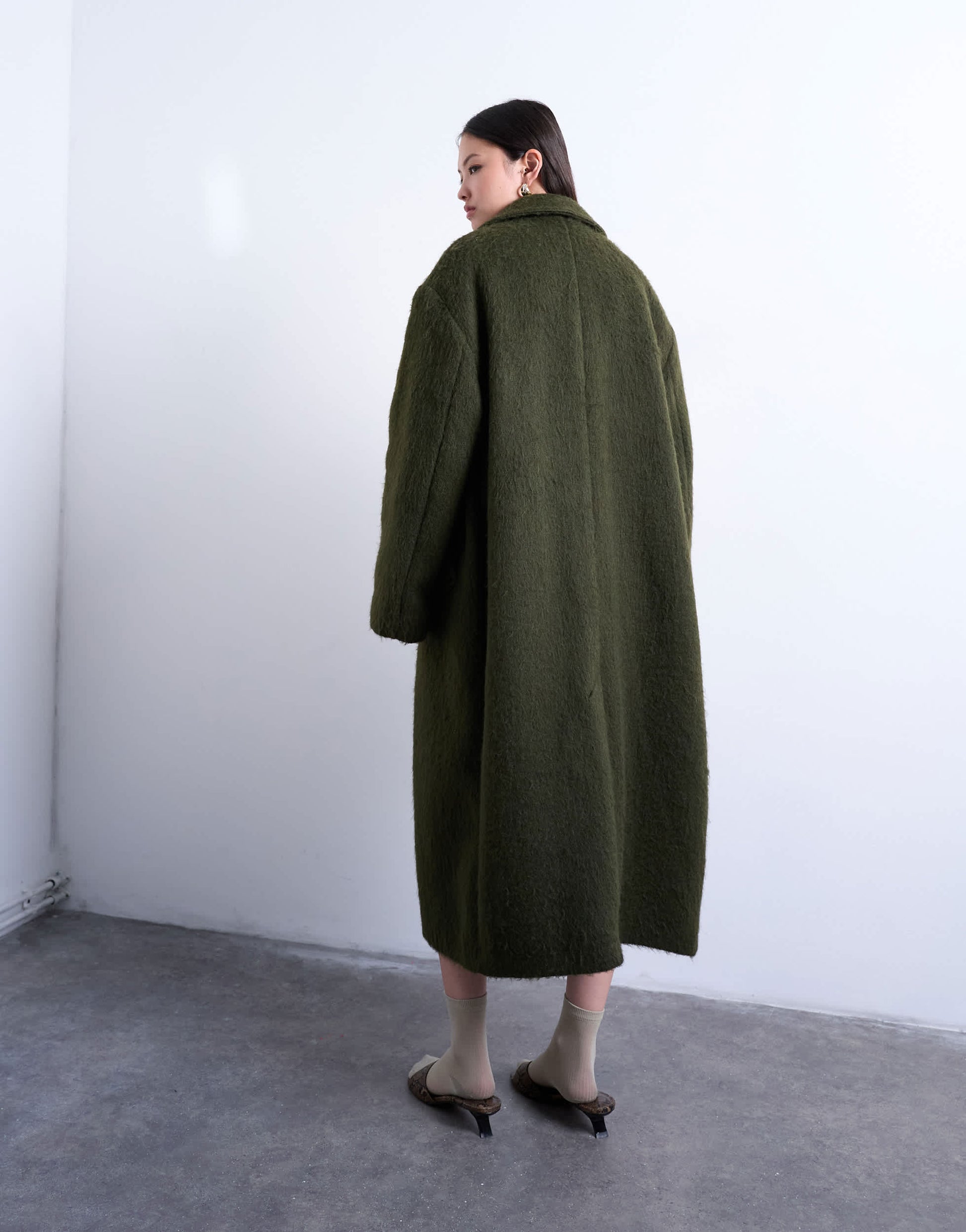 Topshop brushed unlined dropped shoulder clean chuck on coat with wool in khaki