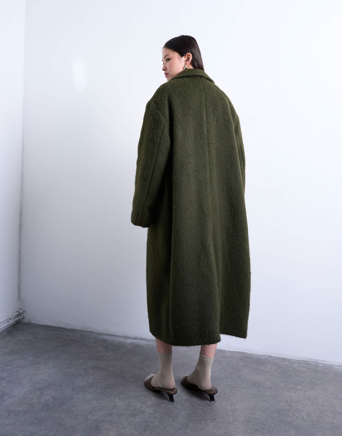 Topshop brushed unlined dropped shoulder clean chuck on coat with wool in khaki