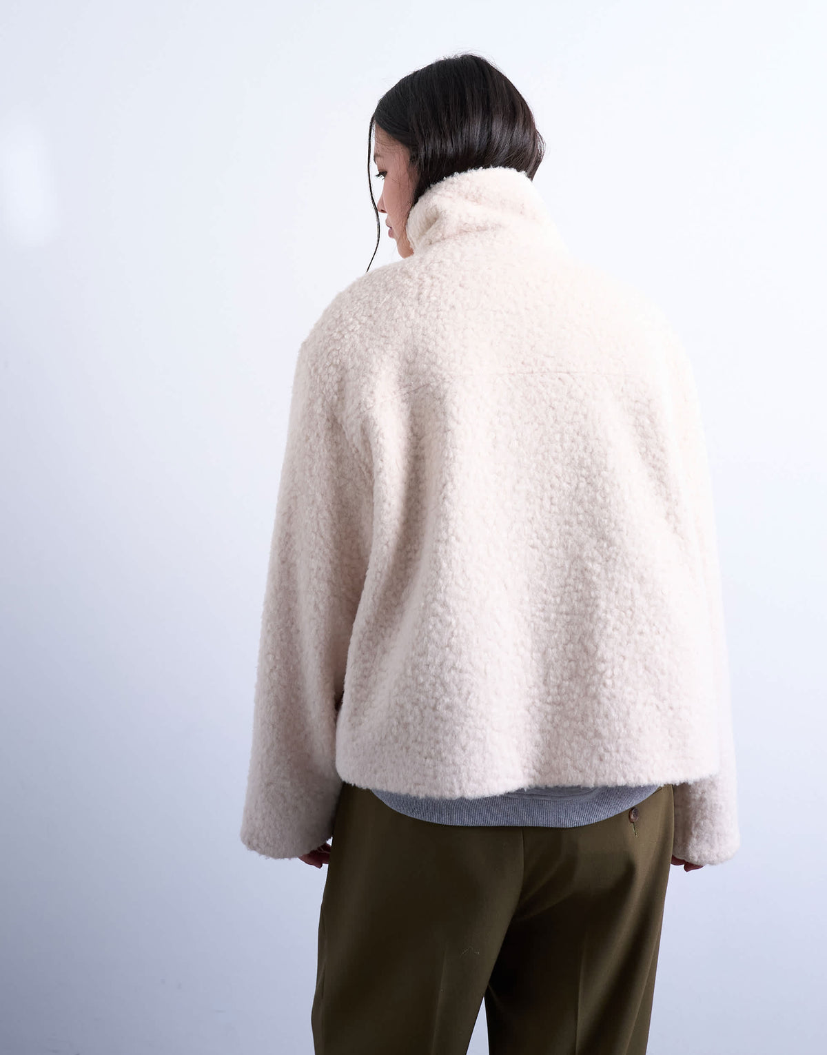 Topshop funnel boucle tab detail bomber in cream