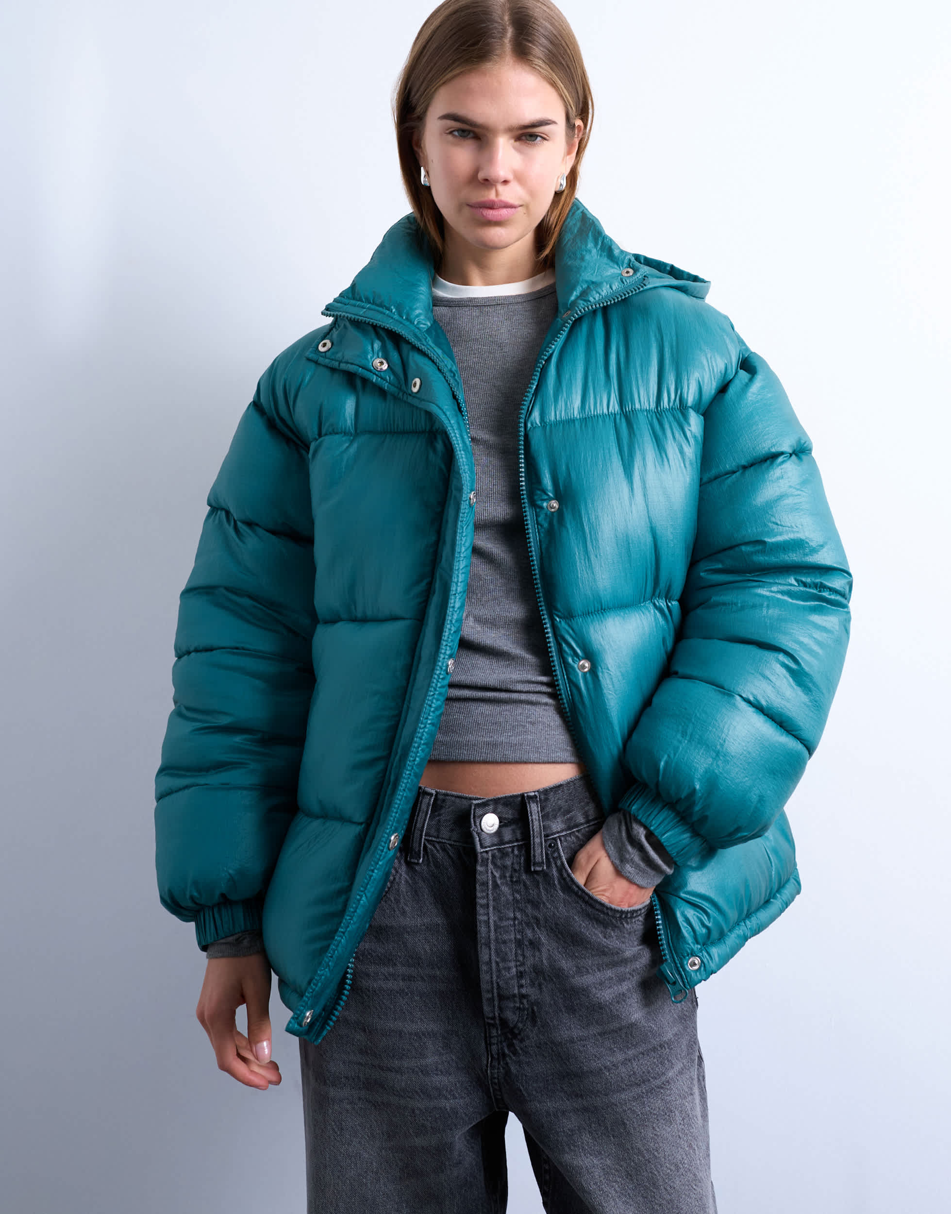 Topshop Steppjacke aus hochglänzendem Ripstop-Gewebe in Türkis