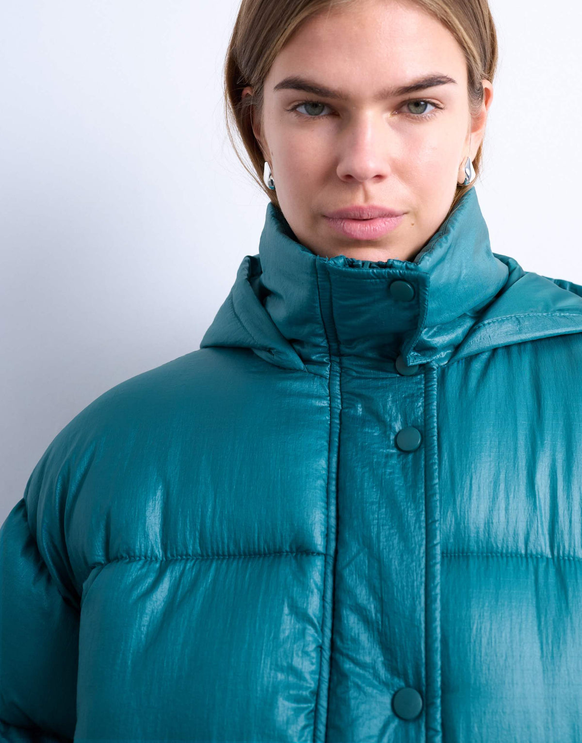 Topshop high shine ripstop puffer jacket in teal