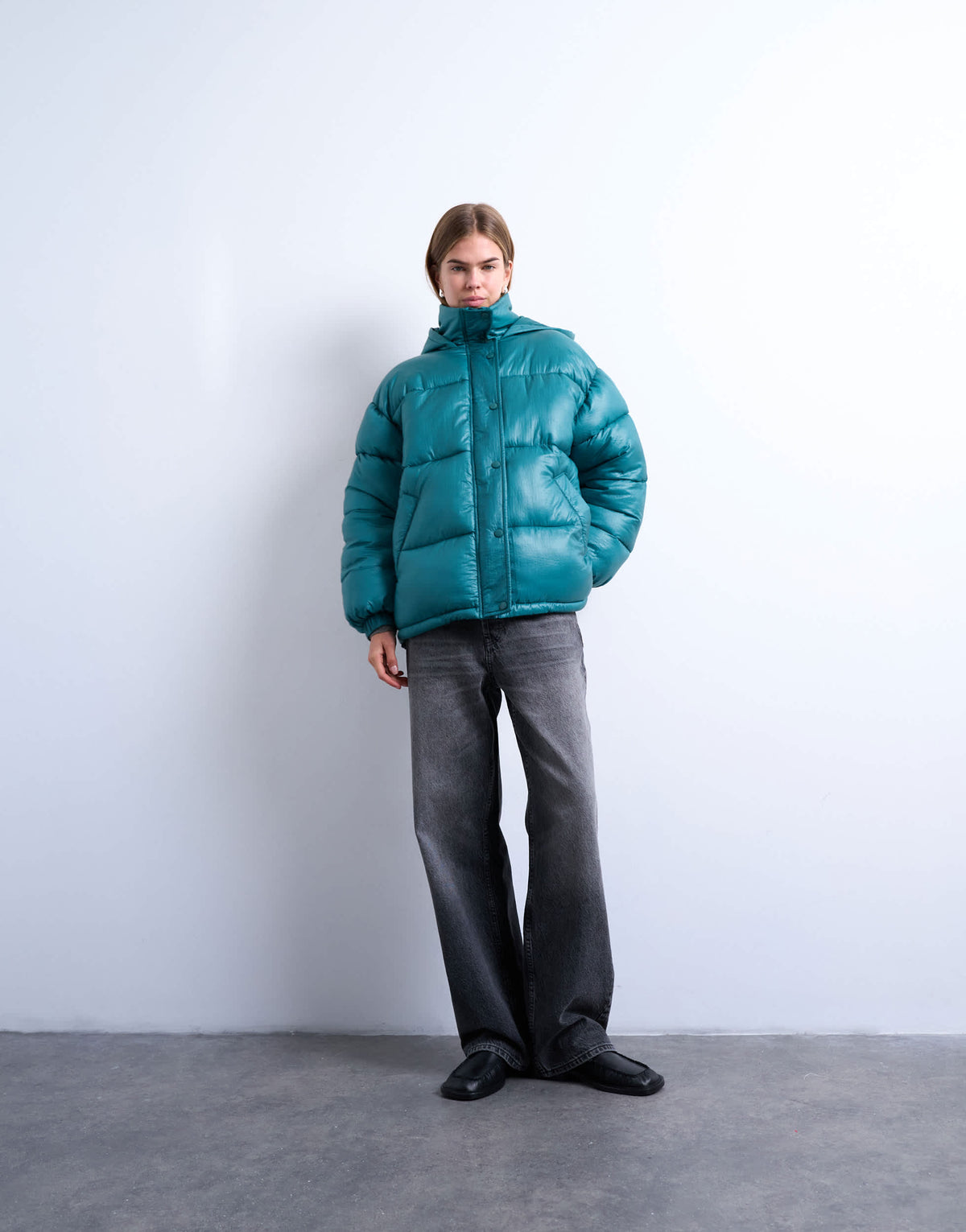 Topshop high shine ripstop puffer jacket in teal