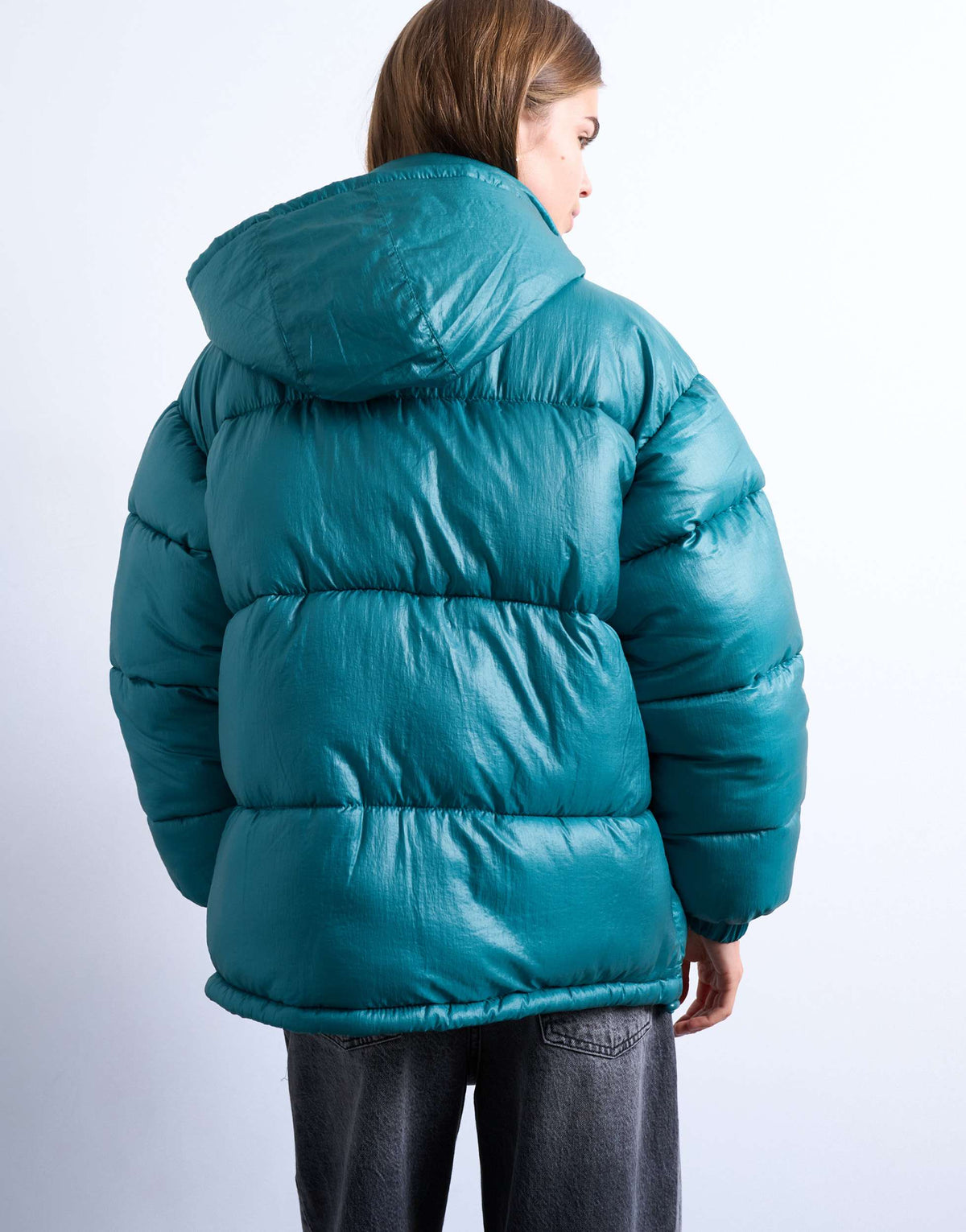 Topshop high shine ripstop puffer jacket in teal