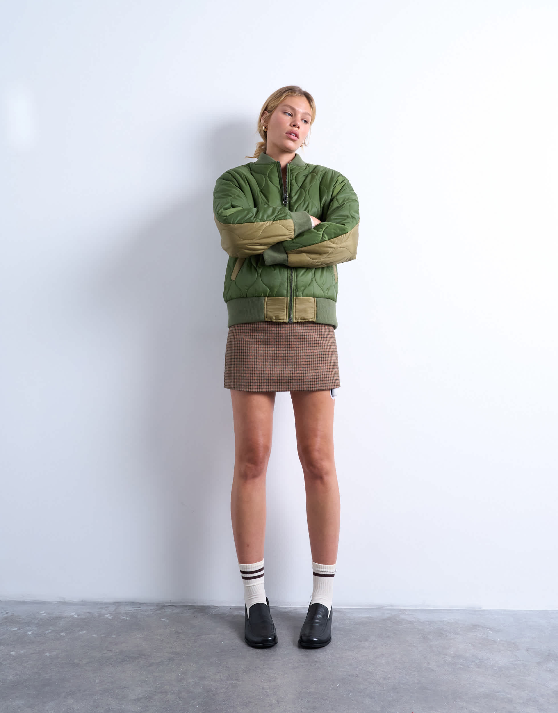 Topshop contrast liner bomber jacket in green