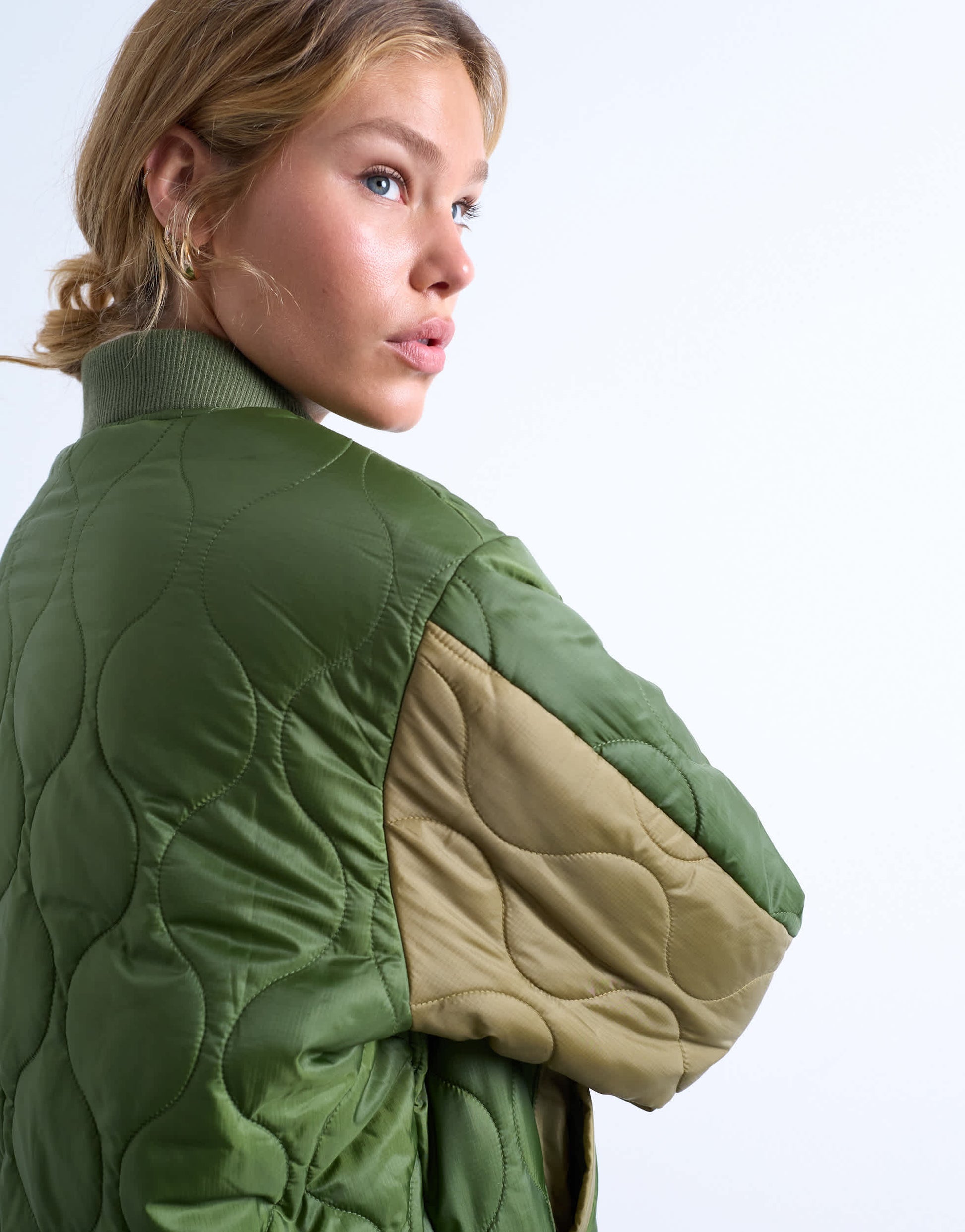 Topshop contrast liner bomber jacket in green