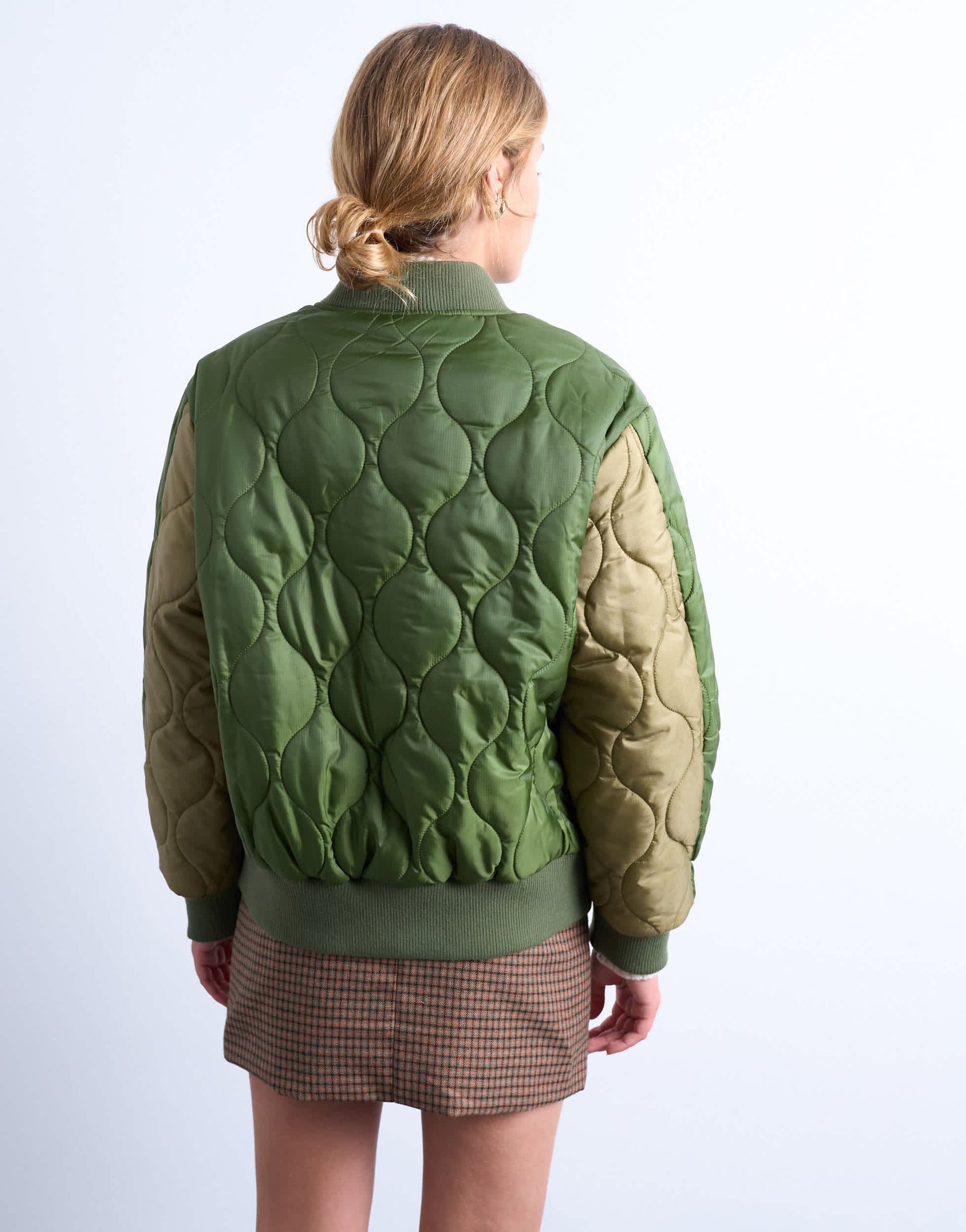 Topshop contrast liner bomber jacket in green