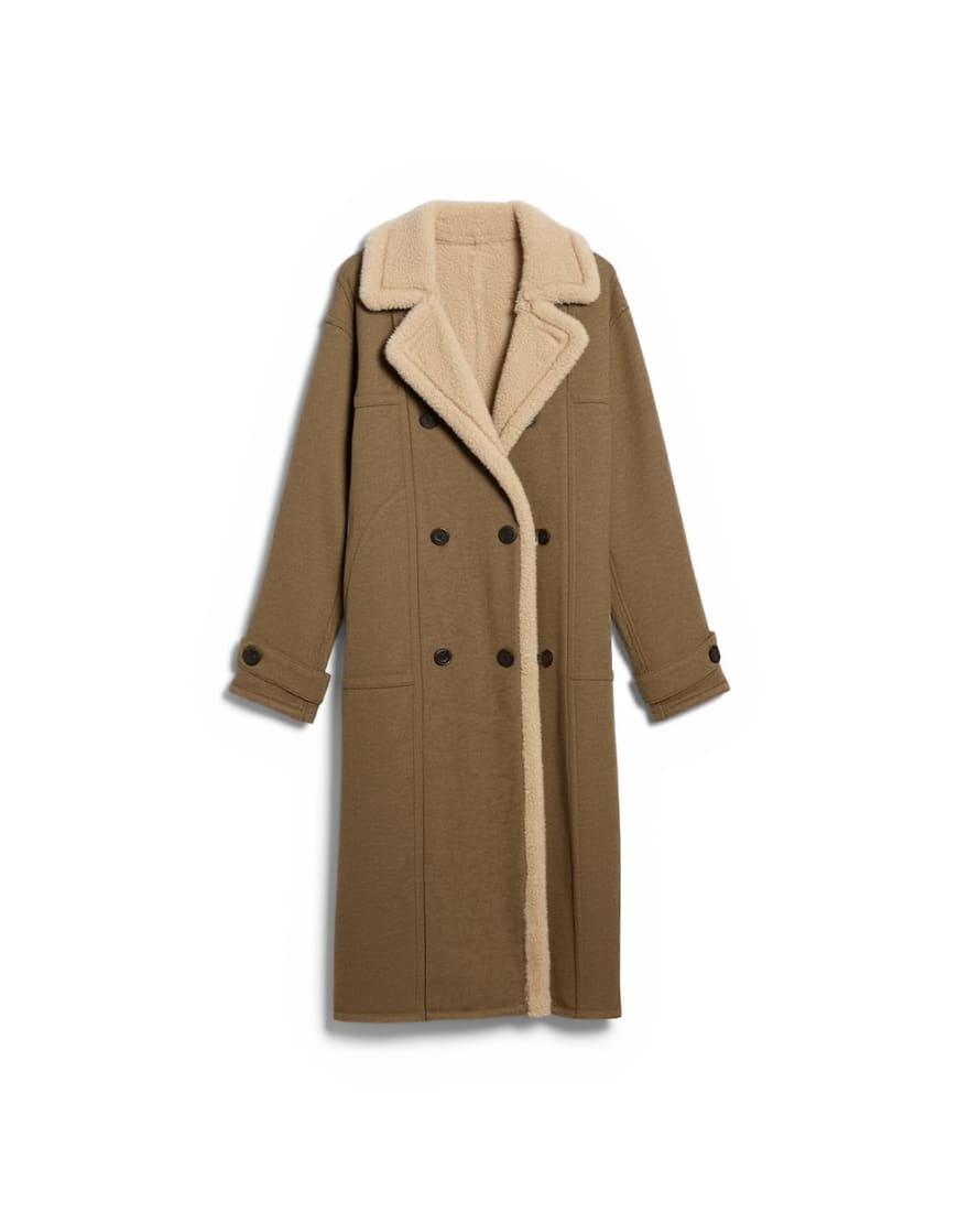Topshop formal longline shearling coat in khaki