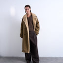 Topshop formal longline shearling coat in khaki