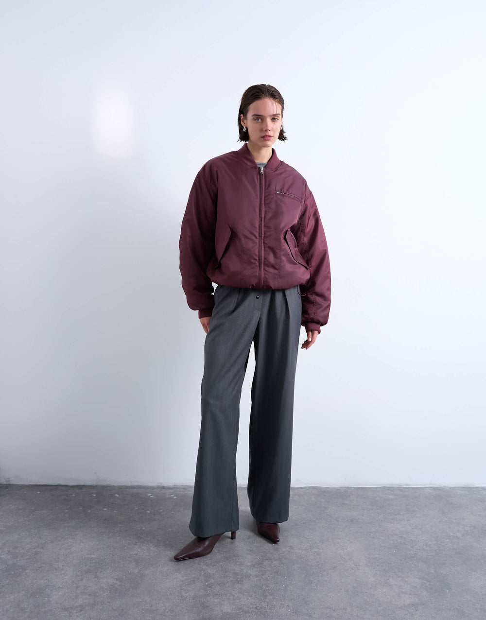 Blouson aviateur oversize en nylon bordeaux de Topshop