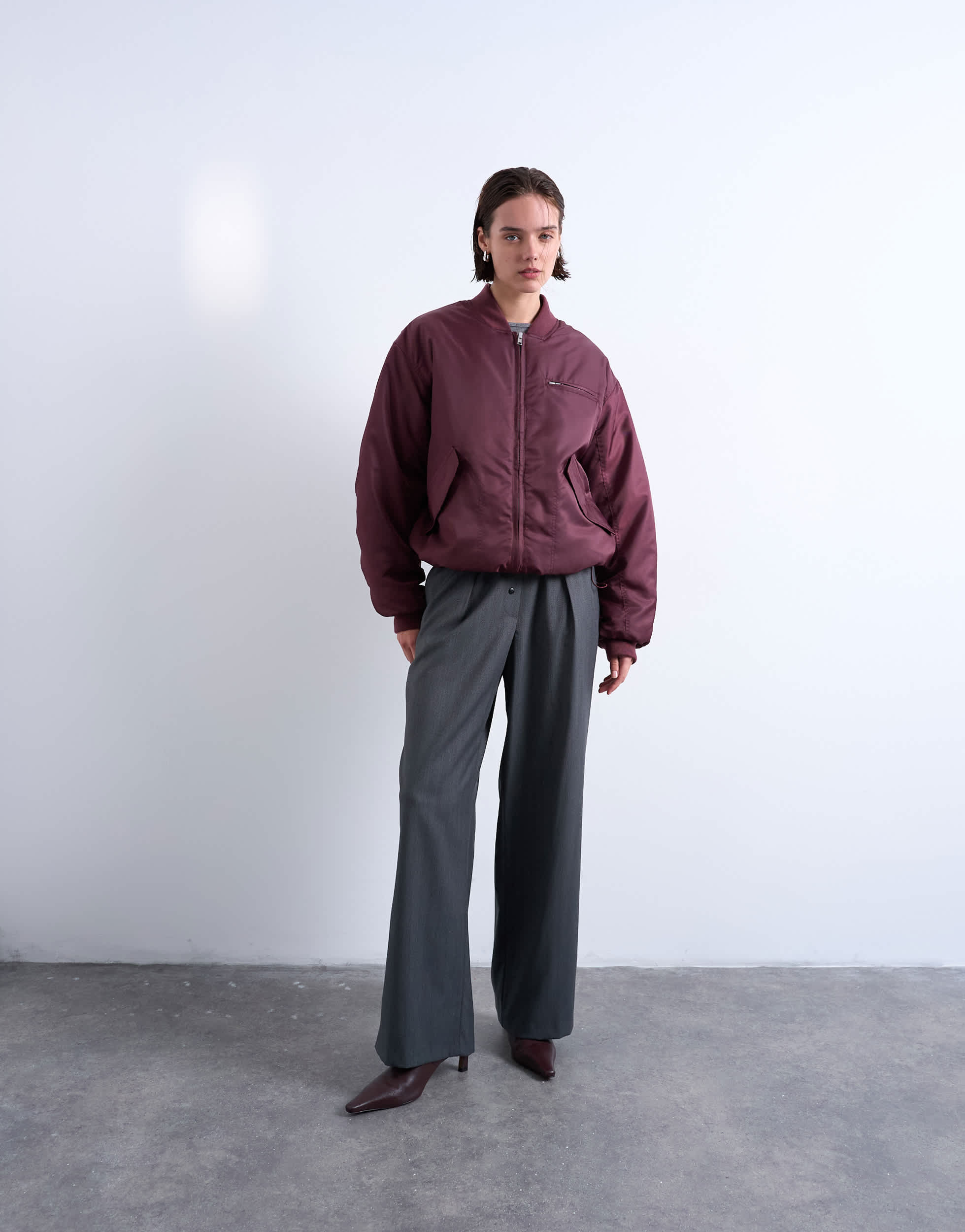 Blouson bomber oversize en nylon bordeaux de Topshop