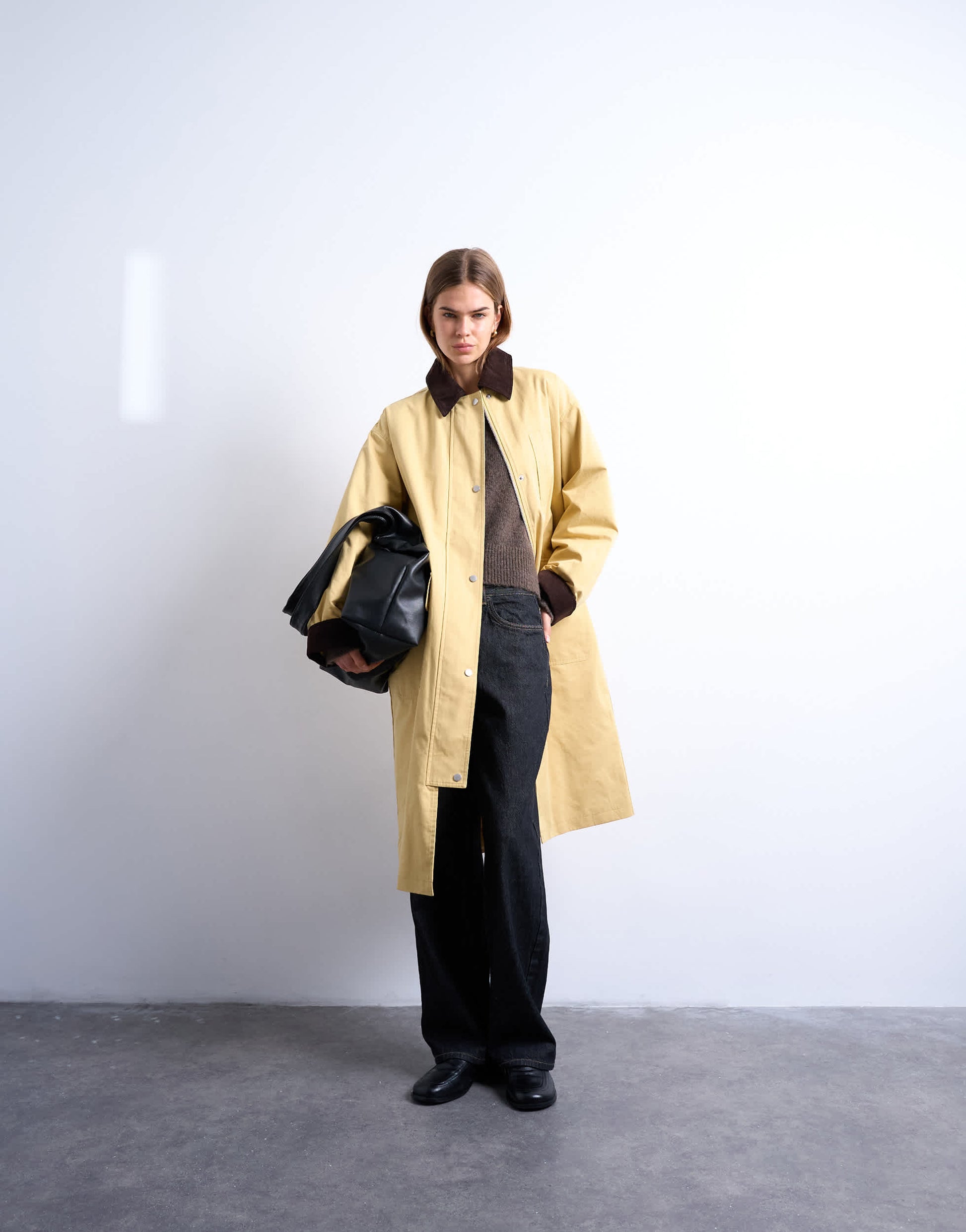 Topshop contrast collar longline shacket in mustard
