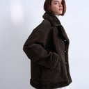 Topshop faux suede shearling oversized car coat in chocolate