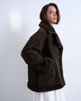 Topshop faux suede shearling oversized car coat in chocolate