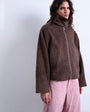 Topshop funnel boucle tab detail bomber in chocolate