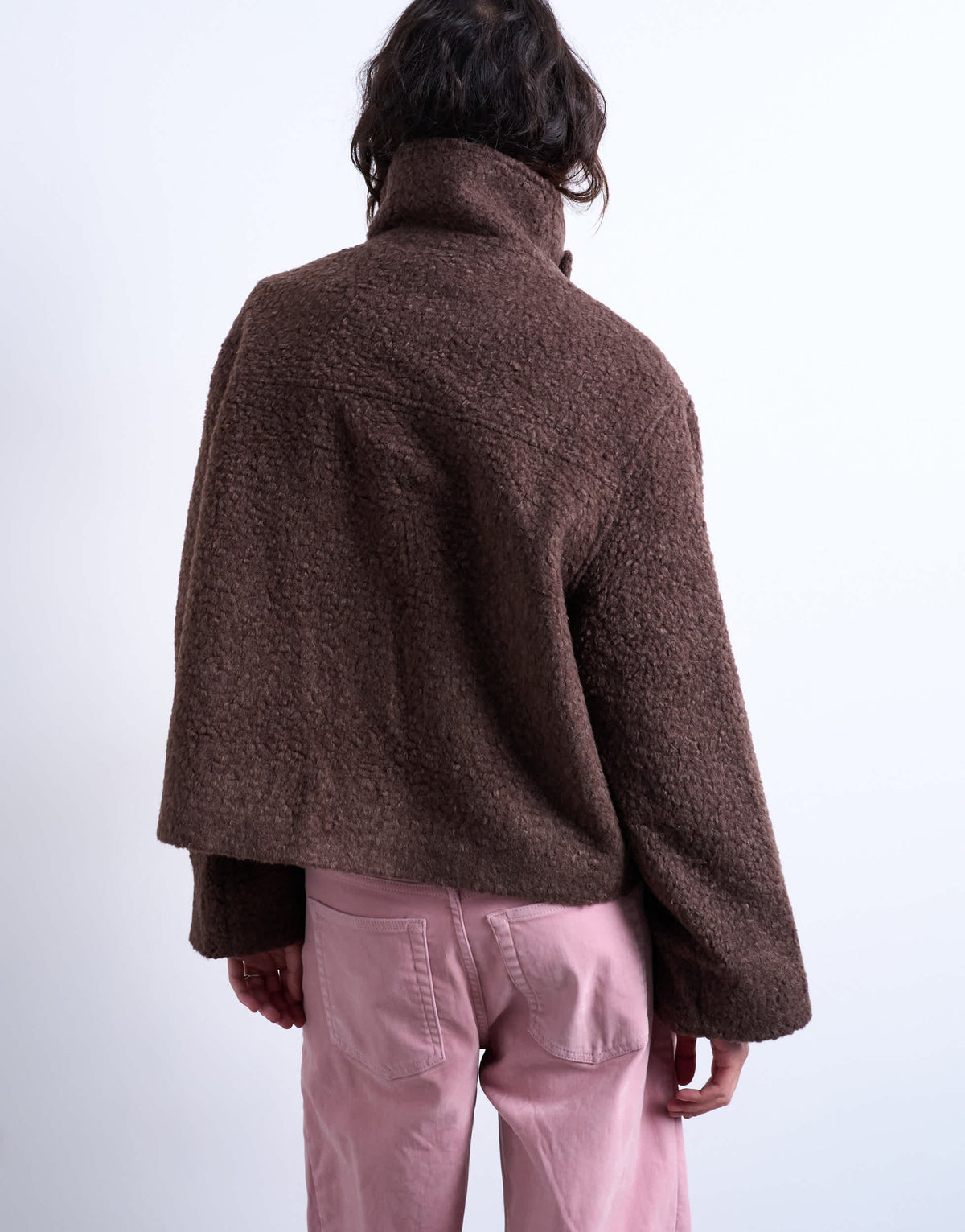 Topshop funnel boucle tab detail bomber in chocolate