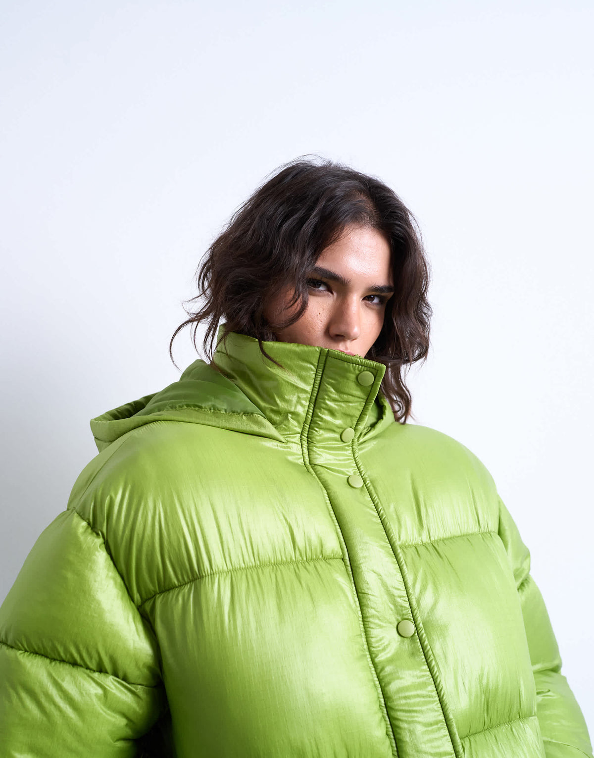 Topshop High shine ripstop funnel neck puffer jacket in bright green