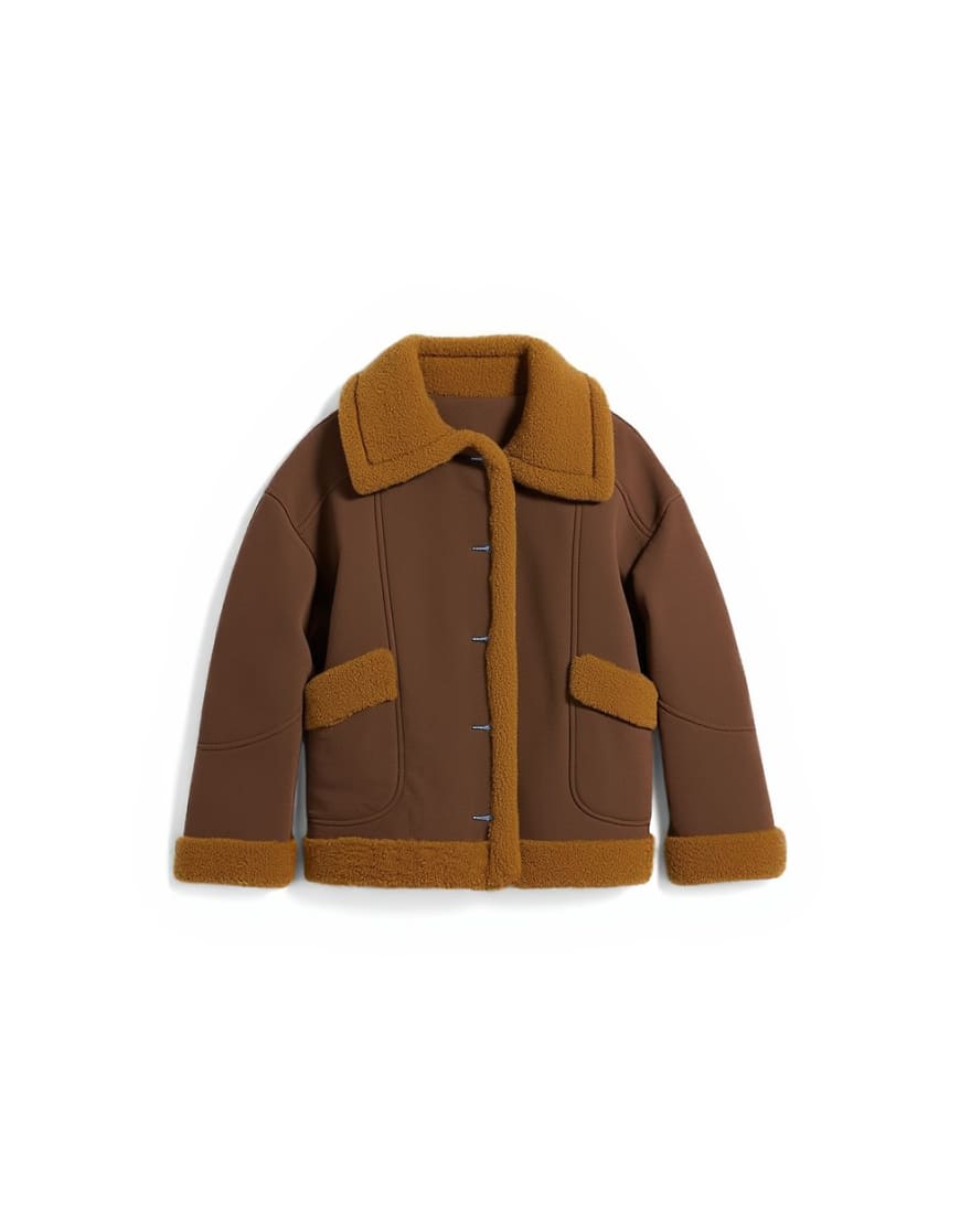 Topshop faux shearling oversized car coat in brown