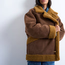 Topshop faux shearling oversized car coat in brown